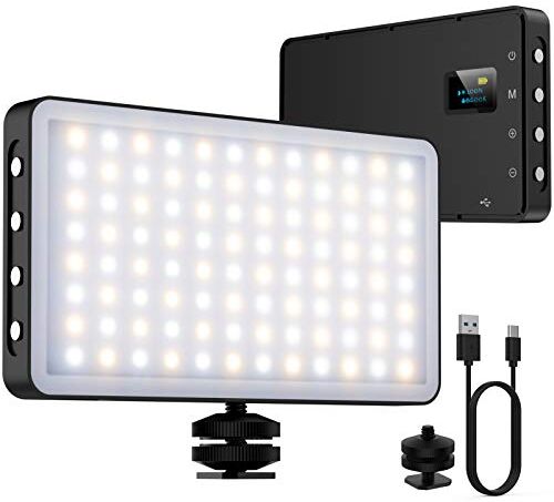 NinkBox Luce Video LED 3000K-6500K Dimmerabile, Faretto LED con Luminosità Regolabile 5%-100%, CRI 95+, Luce Fotografica LED Portatile da 4000mAh per Videocamere DSLR, Fotografia