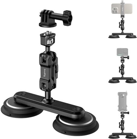 SMALLRIG 2-in-1 Supporto a Doppia Ventosa Magnetica per Gopro, Supporto per Fotocamera per Auto Esterno per Action Camera, con Braccio Magico con Testa a Sfera Antideflessione 4467