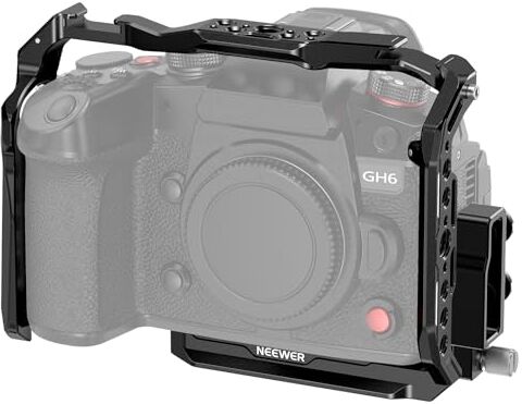 NEEWER Lumix GH6 Cage Gabbia Fotocamera, Video Rig Alluminio con Morsetto Cavo HDMI, Guida NATO, Filetti 1/4" 3/8", Piastra Base QR Arca Compatibile con Panasonic Lumix GH6 DJI RS3 Pro RSC2 RS2, CA055