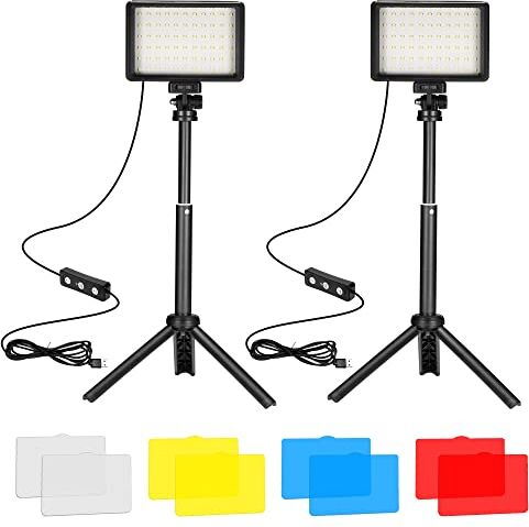 Ci-Fotto LED Luce Video 2-Pack, Luci Fotografiche USB 5600K Dimmerabile con Mini Treppiede e Filtri Colorati per Studi Fotografici, Riprese da Piccoli Angoli, Registrazione Video, Streaming di Giochi