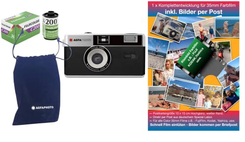 AgfaPhoto Fotocamera analogica da 35 mm set con pellicola negativa a colori + batteria + negativo + sviluppo di immagini per posta