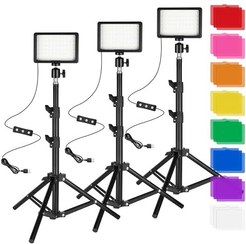 Ci-Fotto Luce Foto-video LED 3-Pack, Dimmable 5600K USB LED Luce Continua Fotografia con Treppiedi e Filtri Colore per Studi Fotografici, YouTube, TikTok, Registrazione Video, Streaming di Gioco