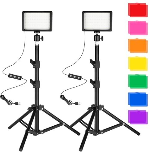 Ci-Fotto Luce Foto-video LED 2-Pack,  Dimmable 5600K USB LED Luce Continua Fotografia con Treppiedi e Filtri Colore per Studi Fotografici, YouTube, TikTok, Registrazione Video, Streaming di Gioco