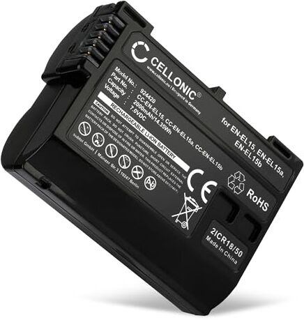 CELLONIC ® Batteria EN-EL15b EN-EL15a compatibile con Nikon 1 V1 D7000 D7100 D7200 D750 D7500 D500 D600 D610 D800 D800E D810 D810A D810E D850 ricambio 2000mAh sostituzione sostitutiva battery