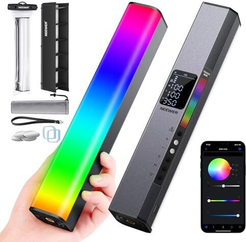 NEEWER RGB Luce Video LED a Bastone, Touch Bar e Controllo APP, Bacchetta Magnetica per Illuminazione, Dimmerabile 3200K~5600K CRI98+ Luce LED a Colori con Batteria 6400mAh, 17 Scene, RGB1(Argento)