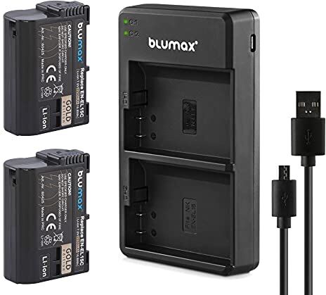 Blumax 2 X EN-EL15c Gold 2250 mAh + caricatore Slim Dual – compatibile con Nikon Z5 Z6 II Z7 II