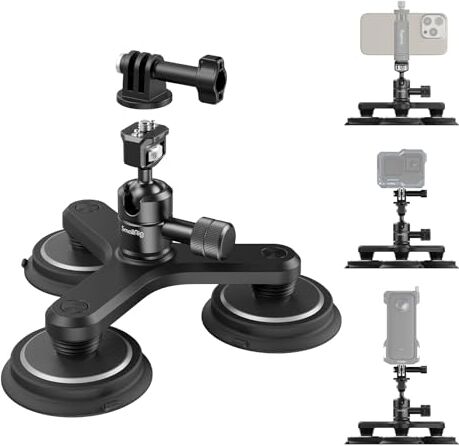 SMALLRIG Supporto a Tripla Ventosa Magnetica 2 in 1 per GoPro, Supporto per Fotocamera da Auto Esterno per Action Cam, con Testa a Sfera Antideflessione 4468