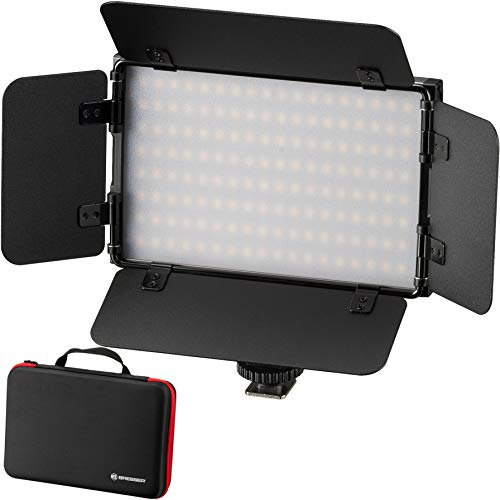 BRESSER Fotostudio PT Pro 15B-II Lampada video a LED bicolore con aletta, batteria e custodia
