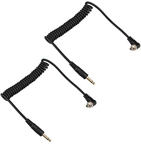 Futheda 2 pezzi Cavo di prolunga con connettore jack da 3,5 mm a maschio, per sincronizzazione PC, cavo a spirale da 12", con chiusura a vite, compatibile con fotocamere DSLR