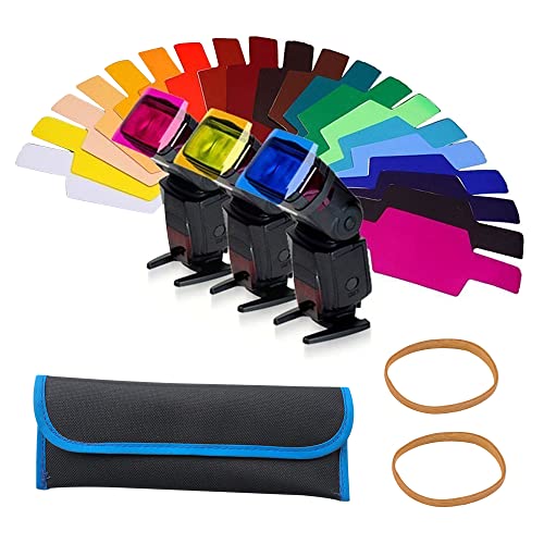 STCRERAG Filtro Flash Gels, gel di luce, gel flash, 20 filtri colorati per fotografia con 2 elastici e sacchetto, per luce video a LED e flash (15 x 6 cm)