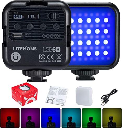 GODOX LITEMONS LED6R LED Luce Video Light RGB Fotografia 3200K-6500K CRI95, 13 Modalità FX, 36.000 Colori, può Essere Utilizzato per Selfie, Trasmissioni in Diretta, Illuminazione per Feste