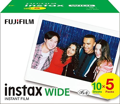 Fujifilm Instax WIDE Pellicola ISO 800, Foto Formato 62 x 99 mm, 50 Stampe (5 Pacchi da 10), Bianco