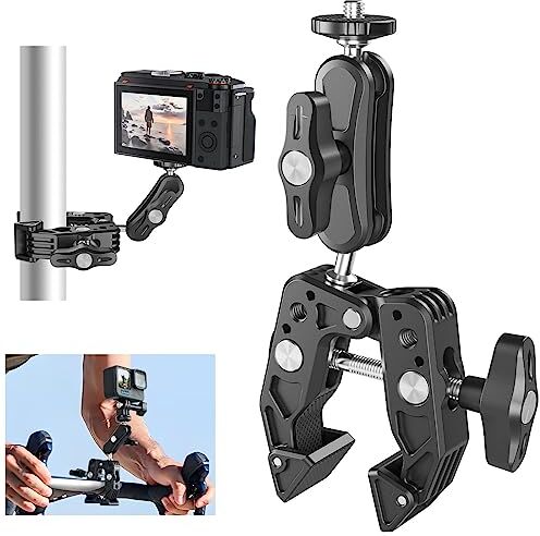 TELESIN Supporto Super Clamp Manubrio Bicicletta con Testa a Sfera 360 e Braccio Magico con Porta 1/4" 3/8" per GoPro Insta360 Fotocamera di Azione