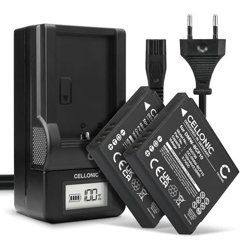 CELLONIC ® 2X Batteria DMW-BCF10 DMW-BCF10E Compatibile con Panasonic Lumix DmC-FS7 DMC-FS62 FS6 DMC-FS30 DMC-FS11 FS10 DmC-FT3 700mAh + Caricabatterie DMW-BTC10 di Ricambio, pila + Caricatore