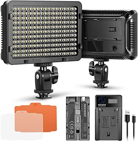 Neewer Pannello Luce 176 LED Dimmerabile 5600K On-camera con Batteria 2200mAh & Caricabatterie a USB, per Fotografia Reflex Digitali Canon Nikon Pentax Panasonic Sony ecc.