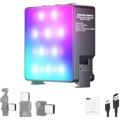 NEEWER BASICS Luce Magnetica RGB per Action Camera Compatibile con DJI OSMO Nano ACTION 3 4 5 Pro Cage Adattatore Accessori Pocket 3 AC009 PRO, Luce di Riempimento 1,5W per Rirpese Video, M26 NEEWER BASICS Luce Magnetica RGB per Action Camera Compatibile con DJI OSMO Nano ACTION 3 4 5 Pro Cage Adattatore Accessori Pocket 3 AC009 PRO, Luce di Riempimento 1,5W per Rirpese Video, M26