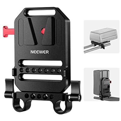 NEEWER Piastra per Batteria V Mount, con Doppi Morsetti per Aste 15mm, Fori Filettati 1/4”, in Metallo per Gabbia Fotografica con Sistema di Supporto con Aste 15mm, Compatibile con SmallRig () NEEWER Piastra per Batteria V Mount, con Doppi Morsetti per Aste 15mm, Fori Filettati 1/4”, in Metallo per Gabbia Fotografica con Sistema di Supporto con Aste 15mm, Compatibile con SmallRig ()