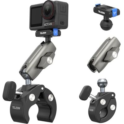 TELESIN Super Clamp per Bici/Moto per DJI Action 6/5/4, 9-38mm Manubrio, chiusura magnetica dual-lock e testa 360°, per manubri da 9 a 38 mm TELESIN Super Clamp per Bici/Moto per DJI Action 6/5/4, 9-38mm Manubrio, chiusura magnetica dual-lock e testa 360°, per manubri da 9 a 38 mm