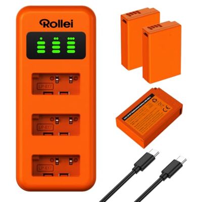 Rollei LP-E17 Set di 3 batterie e caricabatterie, ricarica rapida a 3 volte, con connettore USB-C, 100% compatibile con Canon EOS RP/R50/R8/R10/77D/750D, Rebel T8i, T7i, T6i, SL2, SL3, Powershot V1 Rollei LP-E17 Set di 3 batterie e caricabatterie, ricarica rapida a 3 volte, con connettore USB-C, 100% compatibile con Canon EOS RP/R50/R8/R10/77D/750D, Rebel T8i, T7i, T6i, SL2, SL3, Powershot V1