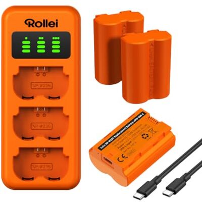 Rollei NP-W235 Set di 3 batterie e caricabatterie, ricarica rapida con connettore USB-C, 100% compatibile con Fujifilm X-S20 X-T5 X-T4 X-H2 X-H2S GFX100S GFX50S II GFX100 II Rollei NP-W235 Set di 3 batterie e caricabatterie, ricarica rapida con connettore USB-C, 100% compatibile con Fujifilm X-S20 X-T5 X-T4 X-H2 X-H2S GFX100S GFX50S II GFX100 II