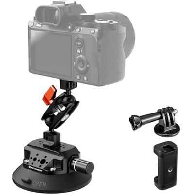 K&F CONCEPT Ventosa 4,5" con Braccio Magico Doppia Sfera MS45 Supporto fotocamera auto con supporto telefono e adattatore GoPro, attacchi 1/4" e 3/8" per parabrezza e superfici lisce K&F CONCEPT Ventosa 4,5" con Braccio Magico Doppia Sfera MS45 Supporto fotocamera auto con supporto telefono e adattatore GoPro, attacchi 1/4" e 3/8" per parabrezza e superfici lisce
