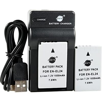 DSTE EN-EL24 Li-ION Batteria (2 pacchetti) e caricatore USB Costume compatibile per Nikon 1 J5 DSTE EN-EL24 Li-ION Batteria (2 pacchetti) e caricatore USB Costume compatibile per Nikon 1 J5