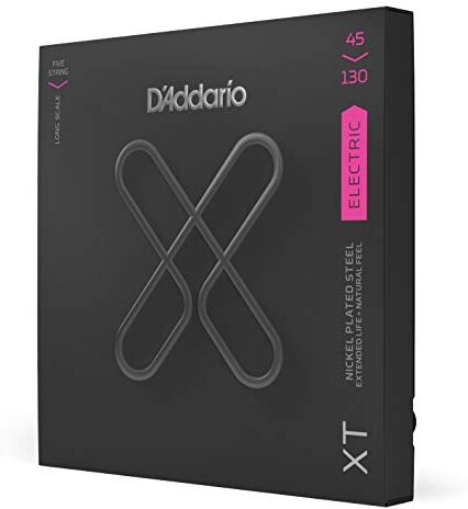 D'Addario XTB45130, XT Corde in Acciaio Placcate al Nickel per Basso, Scalatura Regulare Leggera 5-Corde, 45-130