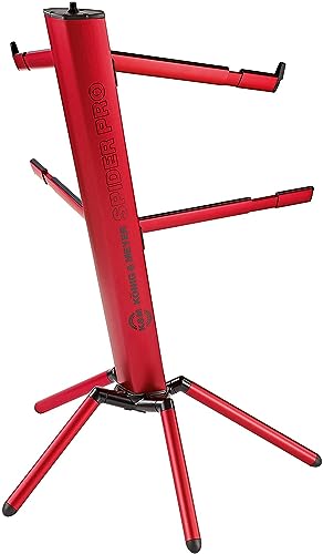 K&M 18860 base per tastiera Spider Pro rosso 4 bracci d'appoggio per 2 strumenti, base a colonna inclinata, raccordo filettato