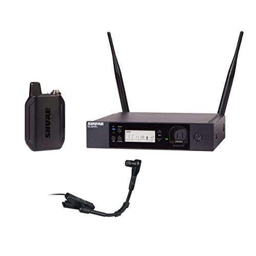 Shure GLXD14R+/B98 Microfono wireless digitale professionale per strumenti a clip, con ricevitore a singolo canale montabile su rack, Durata batteria 12 ore, raggio d'azione 30m