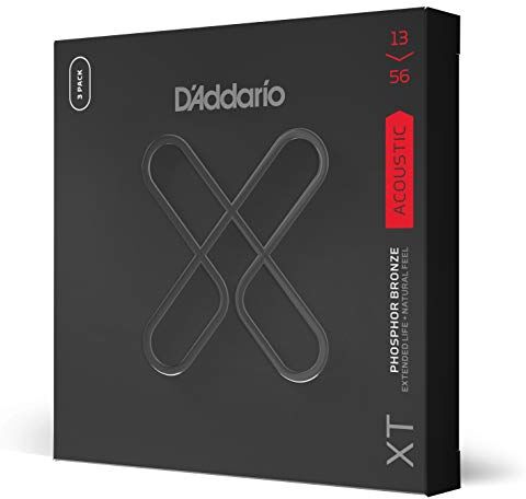 D'Addario Corde Chitarra Acustica   Corde per Chitarra Acustica   Corde Acustica   Coated   XTAPB1356, XT Corde in fosforo-bronzo, scalatura media, 13-56, confezione da 3 mute