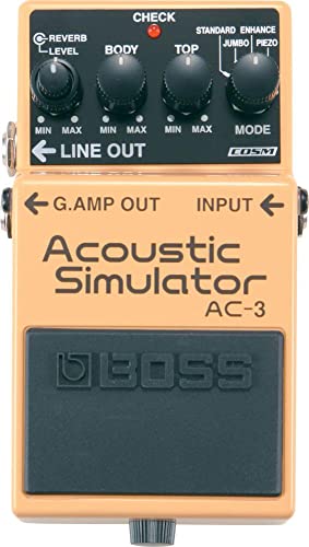 Boss Pedale Acoustic Simulator, quattro modalità di simulazione: Standard, Jumbo, Enhanced, e Piezo