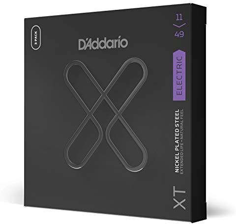 D'Addario XTE1149, XT Corde in acciaio placcate al nickel per chitarra elettrica, scalatura media, 11-49, confezione da tre mute