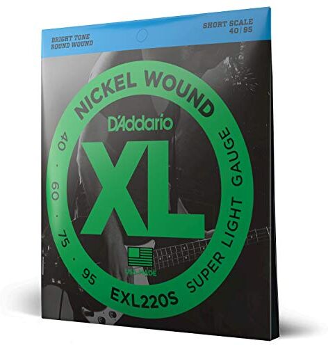 D'Addario Corde Basso Elettrico XL  4 Corde Breve Scala, Super Luce, 40-95 1-Pacchetto