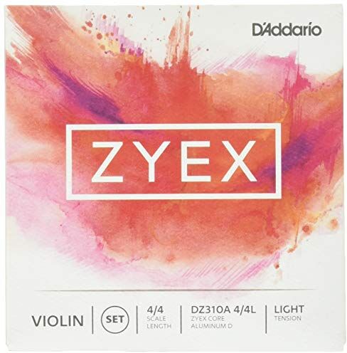 Set di Corde d'Addario Zyex per Violino con Corda D in Alluminio, Scala 4/4, Tensione Bassa