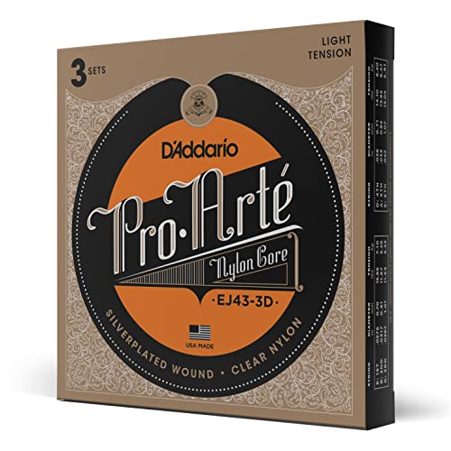 D'Addario Corde Chitarra Classica      Classic Nylon   Corde per Chitarra Classica   Leggera Tensione   3 Pacchetto