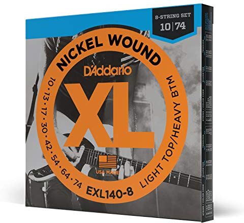 D'Addario Corde Chitarra Elettrica  Set Corde per Chitarra Elettrica per Ferita Nichel 8 Corde Top Leggero/fondo pesante, 10-74 1-Paccetto