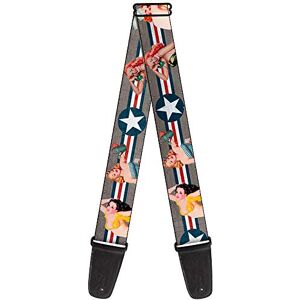 Buckle-Down tracolla per chitarra – pin Up Girl Poses close-up Star & Stripes grigio/blu/bianco/rosso – Larghezza 5,1 cm – 29 – 137,2 cm lunghezza Buckle-Down tracolla per chitarra – pin Up Girl Poses close-up Star & Stripes grigio/blu/bianco/rosso – Larghezza 5,1 cm – 29 – 137,2 cm lunghezza