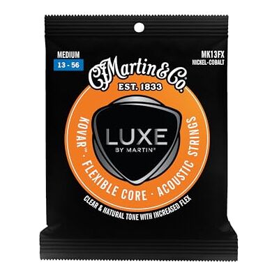Martin Corde per chitarra acustica Luxe Kovar Flexible Core, 6 corde, Medium, 13-56, tono chiaro e suonabilità migliorata Martin Corde per chitarra acustica Luxe Kovar Flexible Core, 6 corde, Medium, 13-56, tono chiaro e suonabilità migliorata
