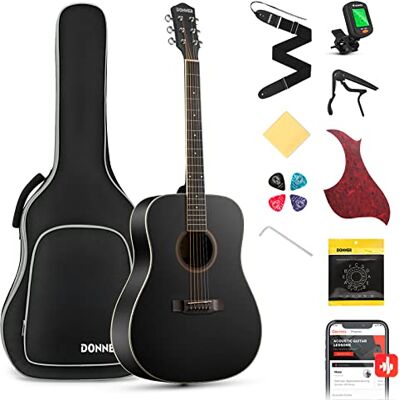 Donner Chitarra Acustica Kit 41 Pollice Chitarra Folk 4/4 Dreadnought Chitarra Set per Adulto Principiante Studente con Custodia Corde Plettri Capotasto Cinghia Nero Donner Chitarra Acustica Kit 41 Pollice Chitarra Folk 4/4 Dreadnought Chitarra Set per Adulto Principiante Studente con Custodia Corde Plettri Capotasto Cinghia Nero