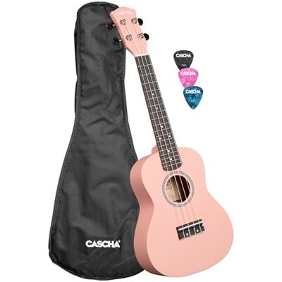 Cascha Concert Ukulele in tiglio, con custodia, 3 plettri, colore: Rosa Cascha Concert Ukulele in tiglio, con custodia, 3 plettri, colore: Rosa