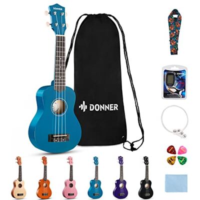 Donner Ukulele per Bambino Principiante Soprano Ukulele Kit 21 Polllici con Custodia Corde Ukelele Hawaiano Online Lezione Colore Blu Donner Ukulele per Bambino Principiante Soprano Ukulele Kit 21 Polllici con Custodia Corde Ukelele Hawaiano Online Lezione Colore Blu