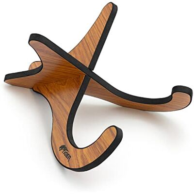 Tiger Supporto per ukulele, mandolino, banjo e violino struttura a X, smontabile, con venature legno a vista Tiger Supporto per ukulele, mandolino, banjo e violino struttura a X, smontabile, con venature legno a vista