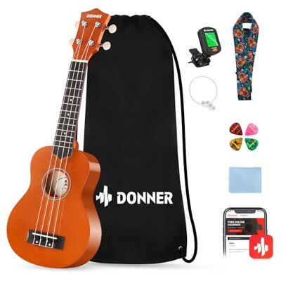 Donner Ukulele Soprano per Principianti 21 Pollici con Lezioni Online, Custodia, Tracolla, Corde, Accordatore, Plettri, DUS-10M (Arancia) Donner Ukulele Soprano per Principianti 21 Pollici con Lezioni Online, Custodia, Tracolla, Corde, Accordatore, Plettri, DUS-10M (Arancia)