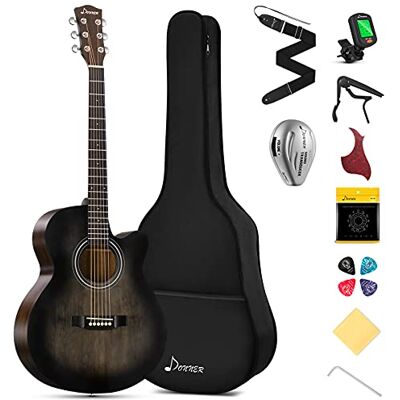 Donner Chitarra Acustica 4/4 per Adulto Principiante Chitarra Acustica Cutaway Kit con Pickup Mini Jumbo 40 Pollici con Borsa Cinghia Corde Capo Plettri Nero Donner Chitarra Acustica 4/4 per Adulto Principiante Chitarra Acustica Cutaway Kit con Pickup Mini Jumbo 40 Pollici con Borsa Cinghia Corde Capo Plettri Nero