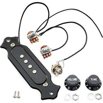 Musiclily Basic 4 Corde Sound Hole Single Coil Pickup Buca Pre-Cablato Nero con Cablaggio Manopole Volume Tono Completo,per Chitarra Cigar Box Musiclily Basic 4 Corde Sound Hole Single Coil Pickup Buca Pre-Cablato Nero con Cablaggio Manopole Volume Tono Completo,per Chitarra Cigar Box