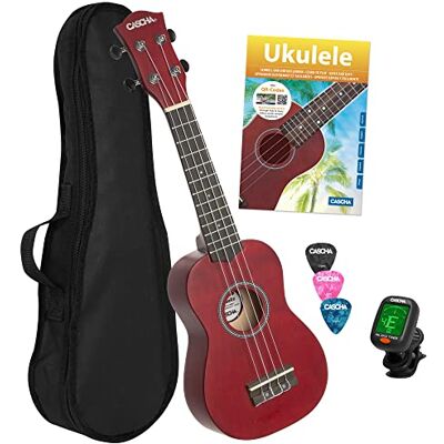 Cascha Set di ukulele soprano per bambini e adulti, starter kit con 3 plettri tasca, libro di testo, video educativi su QR, accordatore, corde Aquila, nylon, piccola chitarra hawaiana, colore rosso Cascha Set di ukulele soprano per bambini e adulti, starter kit con 3 plettri tasca, libro di testo, video educativi su QR, accordatore, corde Aquila, nylon, piccola chitarra hawaiana, colore rosso