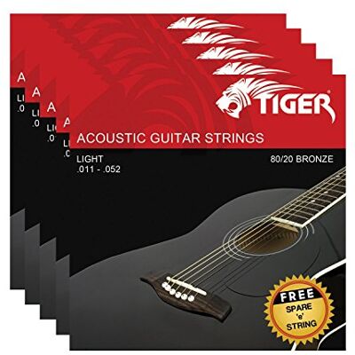 Tiger Chitarra Acustica, Confezione da 5 Super Light (11, 52) Set Tiger Chitarra Acustica, Confezione da 5 Super Light (11, 52) Set