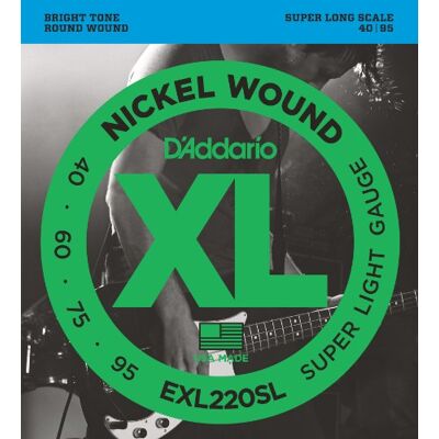 D'Addario Corde Basso Elettrico XL EXL220SL 4 Corde Super Scala Lunga, Super Luce, 40-95 1-Pacchetto D'Addario Corde Basso Elettrico XL EXL220SL 4 Corde Super Scala Lunga, Super Luce, 40-95 1-Pacchetto