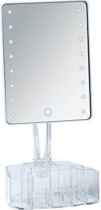 Wenko Specchio d'appoggio con luce LED e organizzatore Trenno Specchio per cosmesi, specchio con illuminazione, superficie specchiante: 17 x 22 cm, Plastica, 17 x 36 x 12.5 cm, Bianco