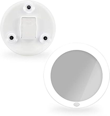 EMKE Specchio cosmetico con illuminazione a LED con ingrandimento 5x, con ventosa, 165 mm di diametro, portatile, funzionamento a batteria